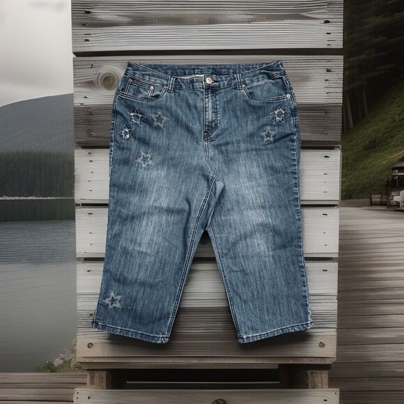 Christopher & Banks Skimmer Jeans Petite 12P (34x17) Blue Stars Denim Womens - Picture 1 of 10